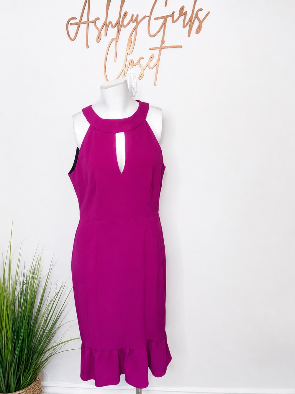 Nanette Lepore NWT Rose Halter Midi Dress Pink Keyhole Ruffle Hem Size 8